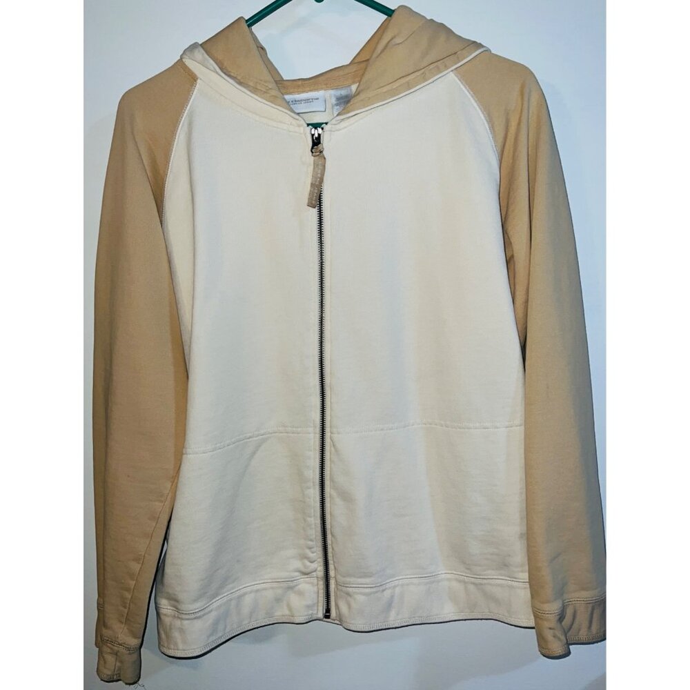 Liz Claiborne Womens Large Beige Zip-Up Hoodie Jacket With Hood & Pockets